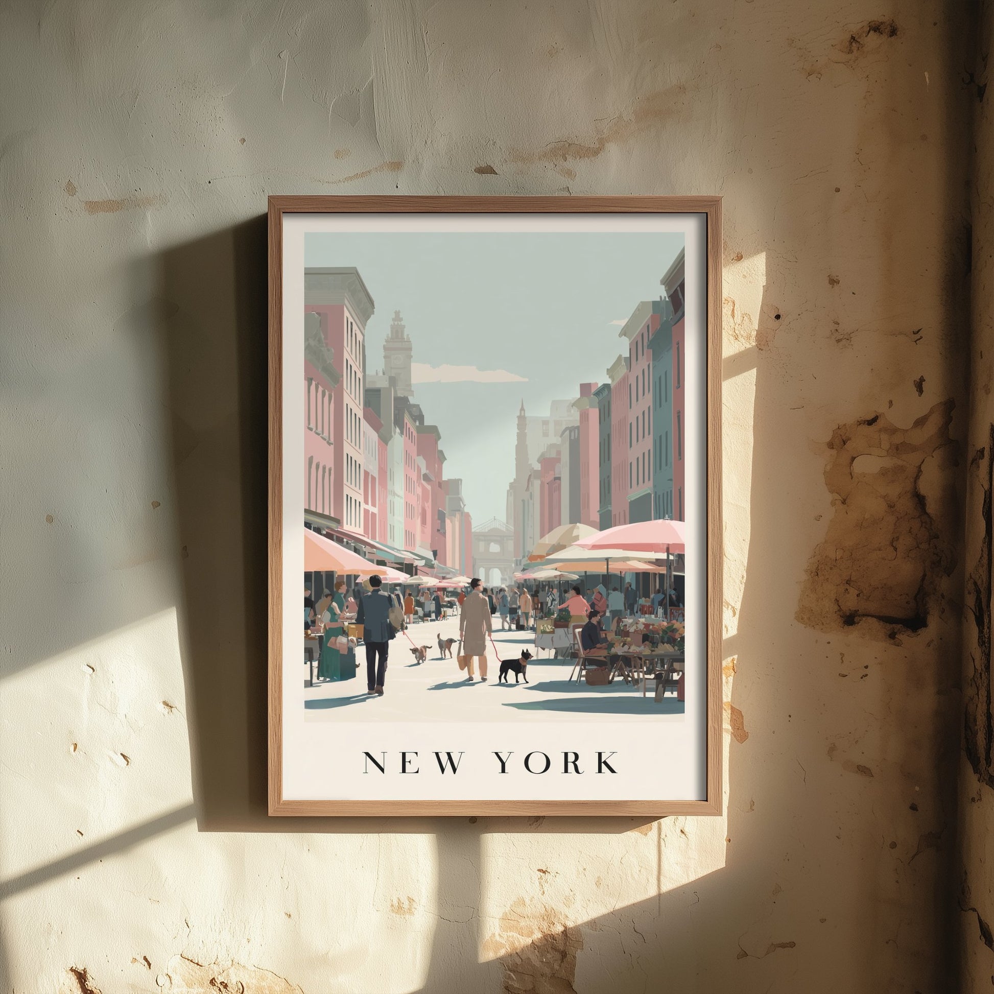 New York Travel Poster - Minimalist Street Market Art Print - City Scene Illustration - Umbrella Market 2/3