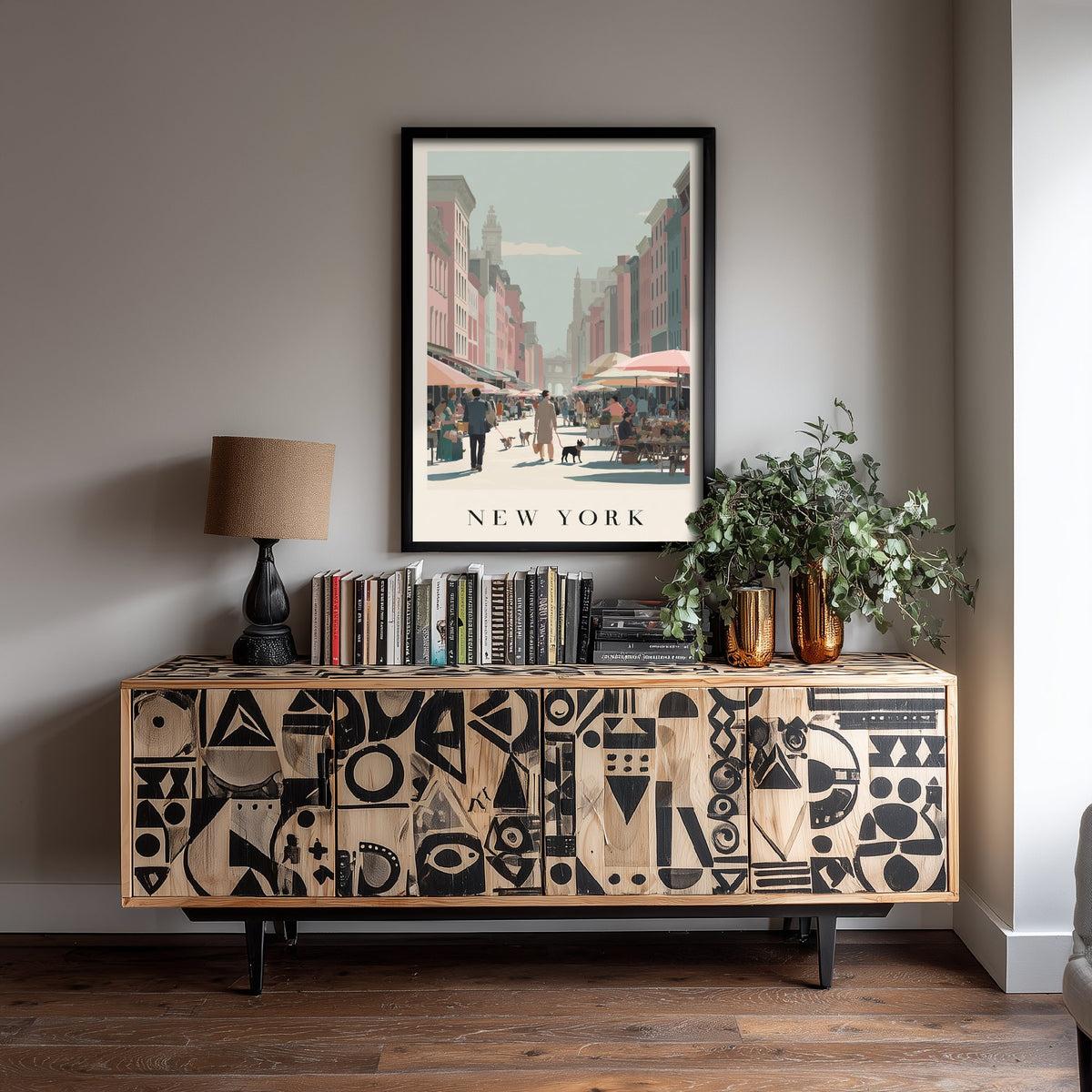 New York Travel Poster - Minimalist Street Market Art Print - City Scene Illustration - Umbrella Market 2/3