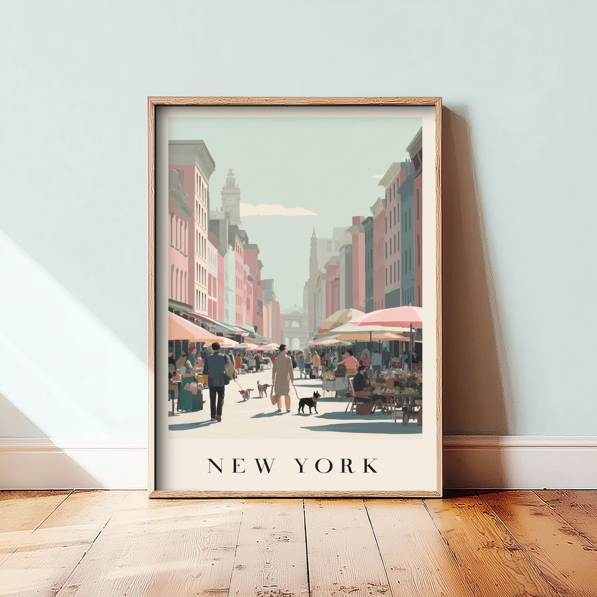 New York Travel Poster - Minimalist Street Market Art Print - City Scene Illustration - Umbrella Market 2/3