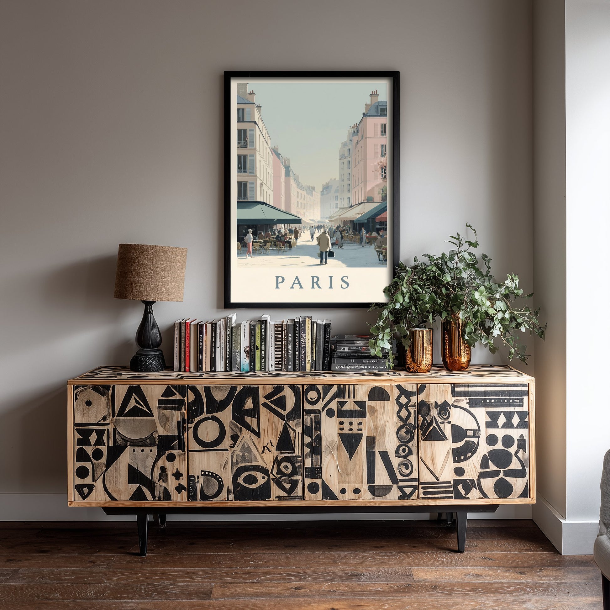 Paris France Travel Poster - Minimalist Street Art Print - Cafe Scene Illustration - Boulevard Market 3/3