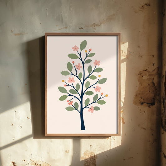 Spring Blossom Tree Art Print - Minimalist Scandi Poster - Botanical Illustration Wall Art 1/3