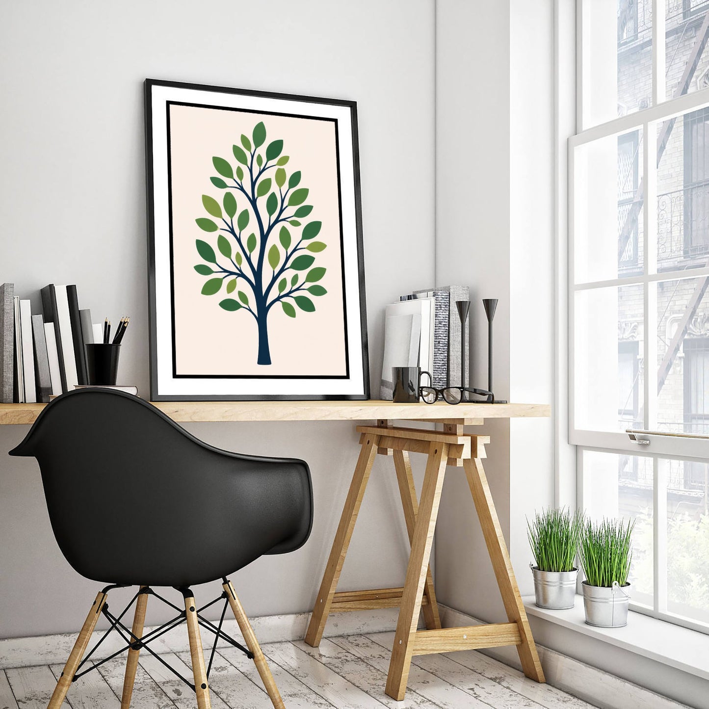 Summer Green Tree Art Print - Minimalist Scandi Poster - Botanical Illustration Wall Art 2/3