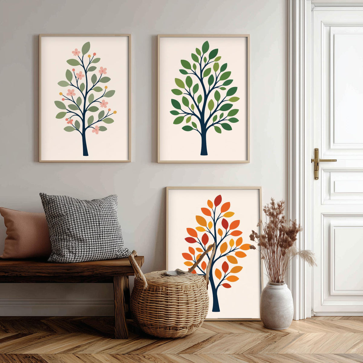 Minimalist Trees Set of Three Art Prints - 3 Spring Summer Autumn Season Posters - Botanical Wall Art Print Illustration Decor