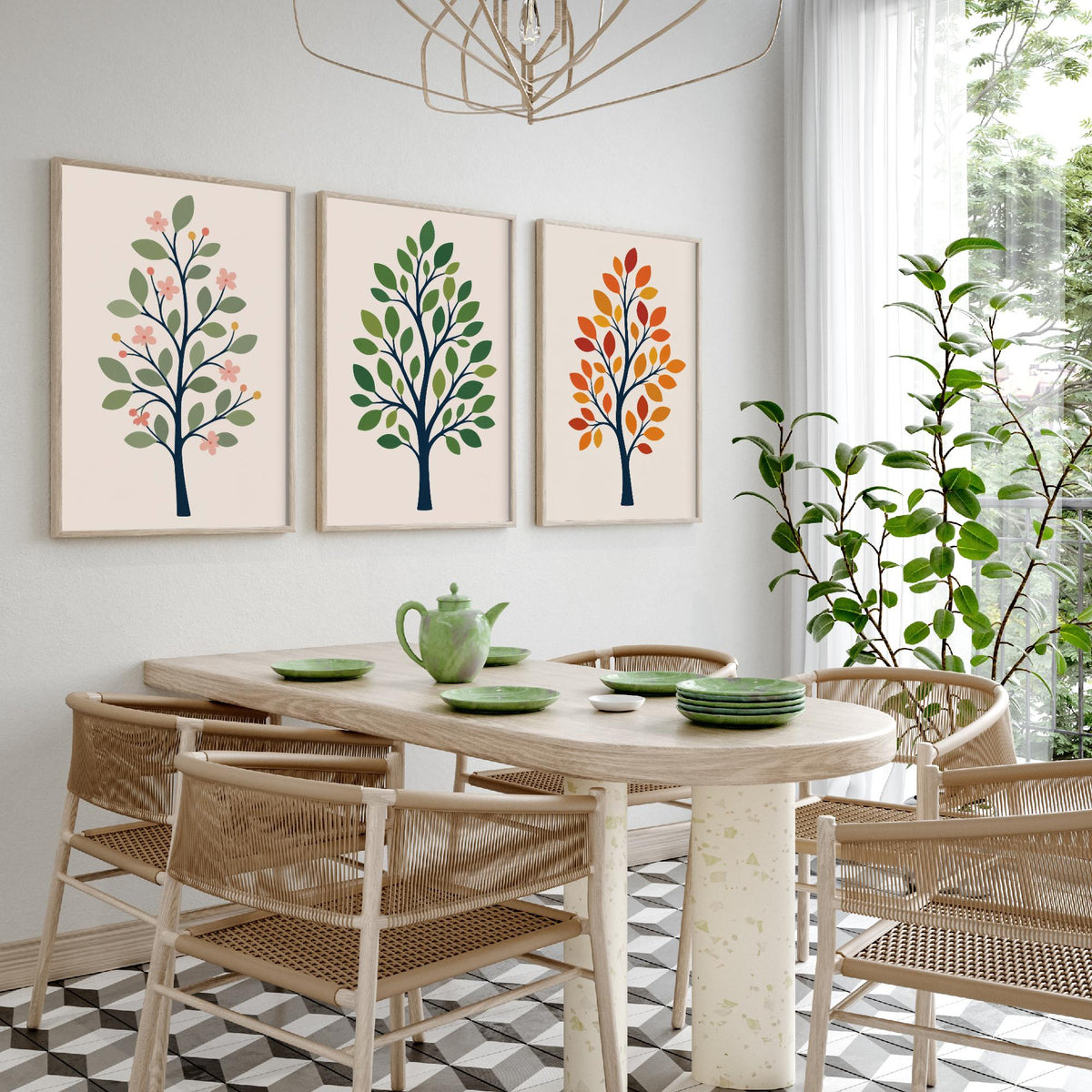 Minimalist Trees Set of Three Art Prints - 3 Spring Summer Autumn Season Posters - Botanical Wall Art Print Illustration Decor