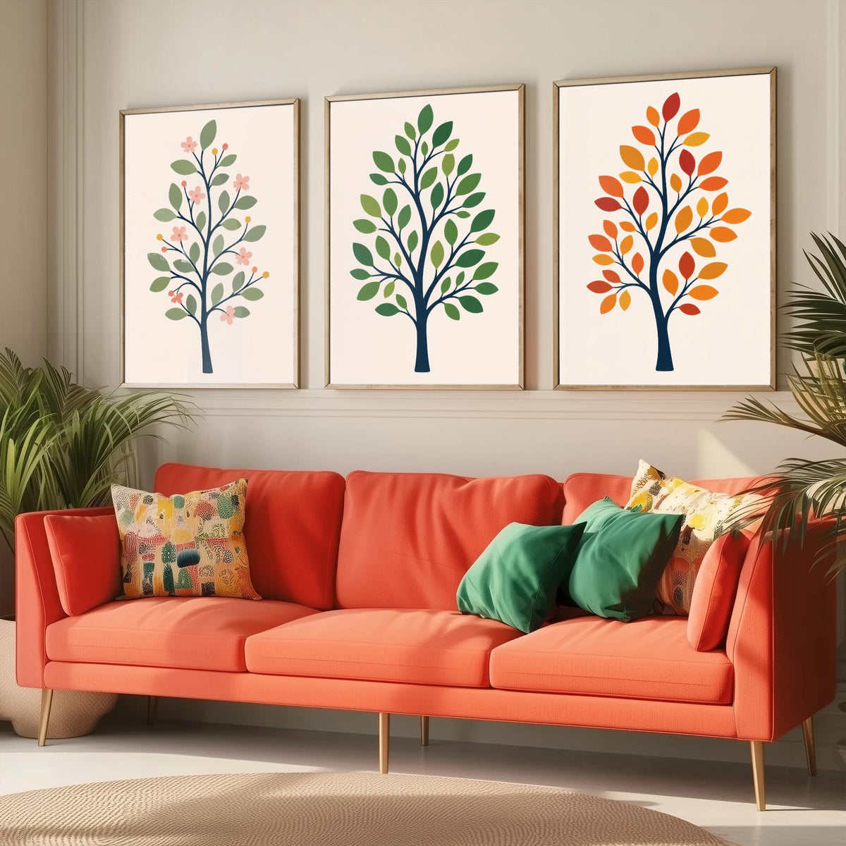 Minimalist Trees Set of Three Art Prints - 3 Spring Summer Autumn Season Posters - Botanical Wall Art Print Illustration Decor