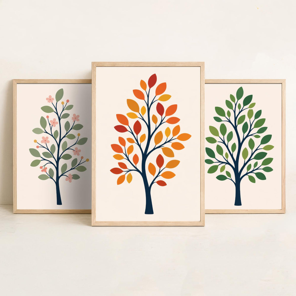 Minimalist Trees Set of Three Art Prints - 3 Spring Summer Autumn Season Posters - Botanical Wall Art Print Illustration Decor