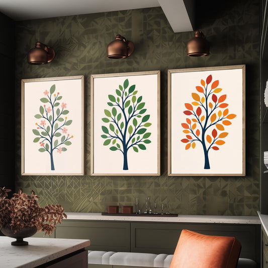 Minimalist Trees Set of Three Art Prints - 3 Spring Summer Autumn Season Posters - Botanical Wall Art Print Illustration Decor