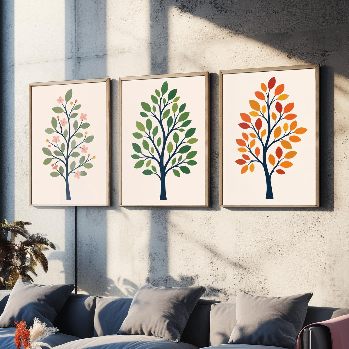 Minimalist Trees Set of Three Art Prints - 3 Spring Summer Autumn Season Posters - Botanical Wall Art Print Illustration Decor
