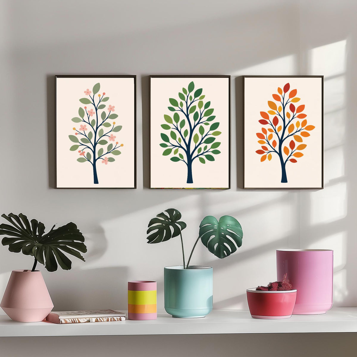 Minimalist Trees Set of Three Art Prints - 3 Spring Summer Autumn Season Posters - Botanical Wall Art Print Illustration Decor