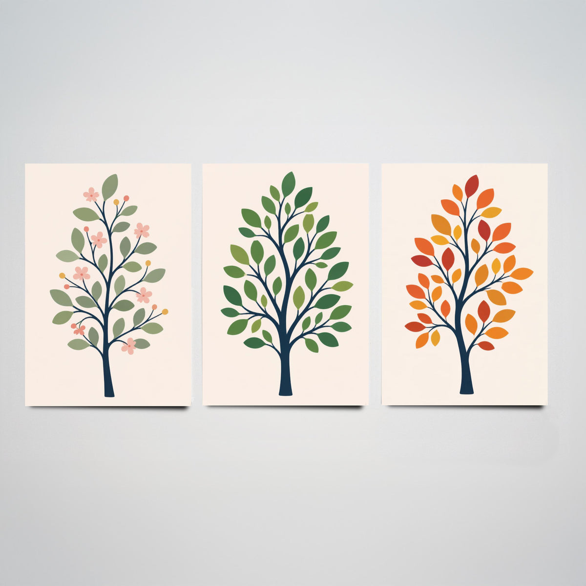 Minimalist Trees Set of Three Art Prints - 3 Spring Summer Autumn Season Posters - Botanical Wall Art Print Illustration Decor
