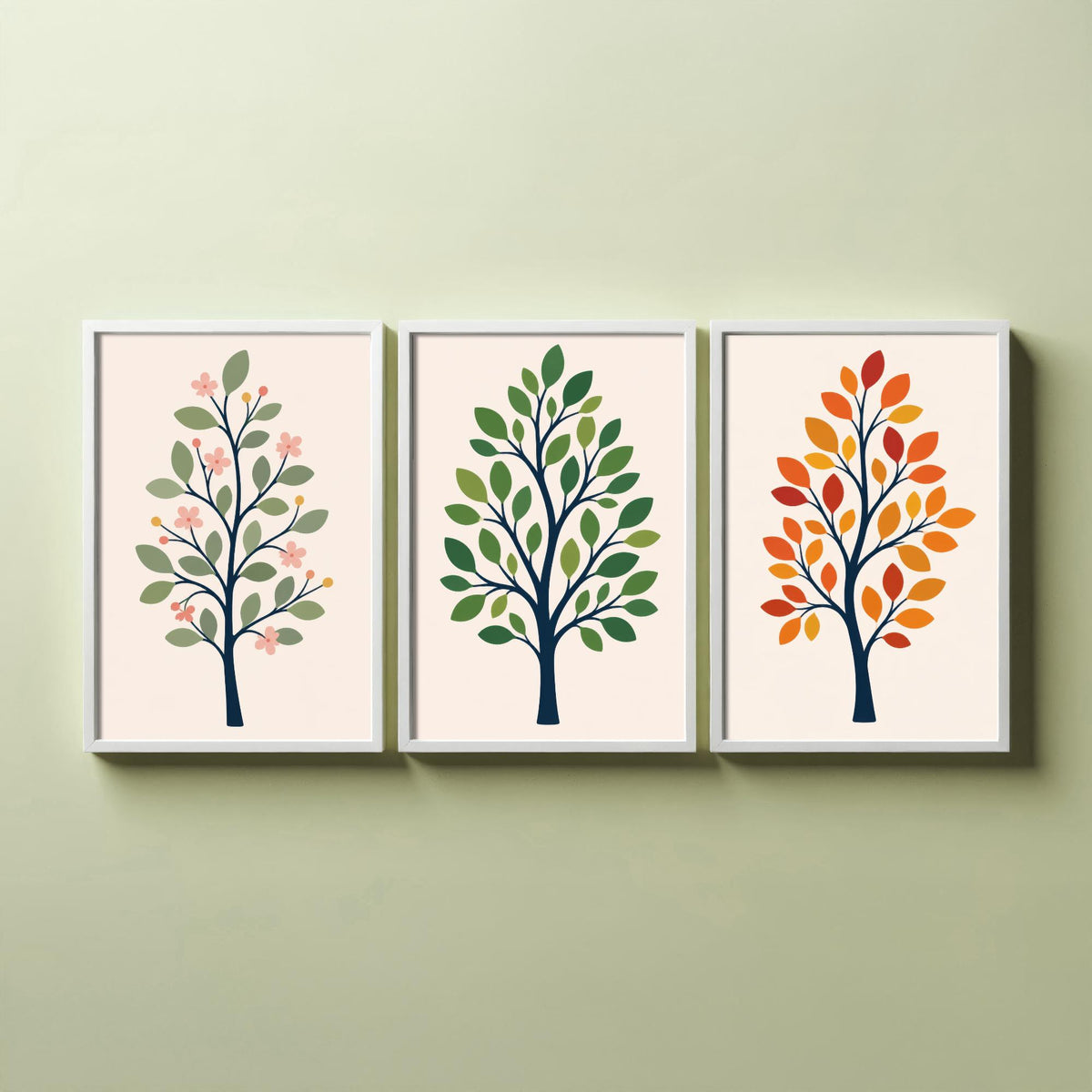 Minimalist Trees Set of Three Art Prints - 3 Spring Summer Autumn Season Posters - Botanical Wall Art Print Illustration Decor