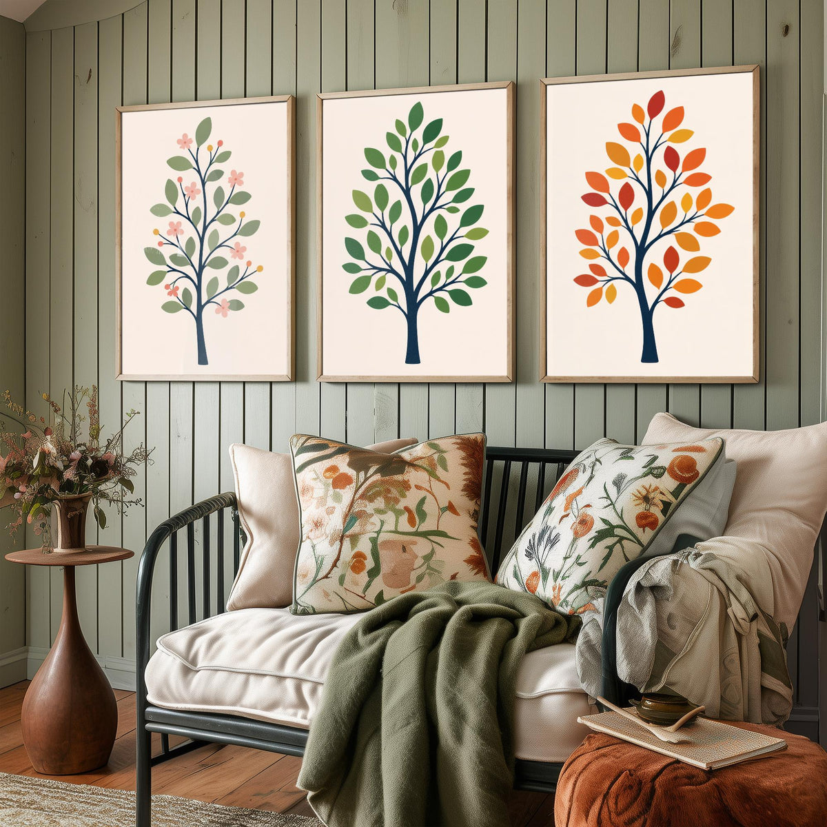 Minimalist Trees Set of Three Art Prints - 3 Spring Summer Autumn Season Posters - Botanical Wall Art Print Illustration Decor