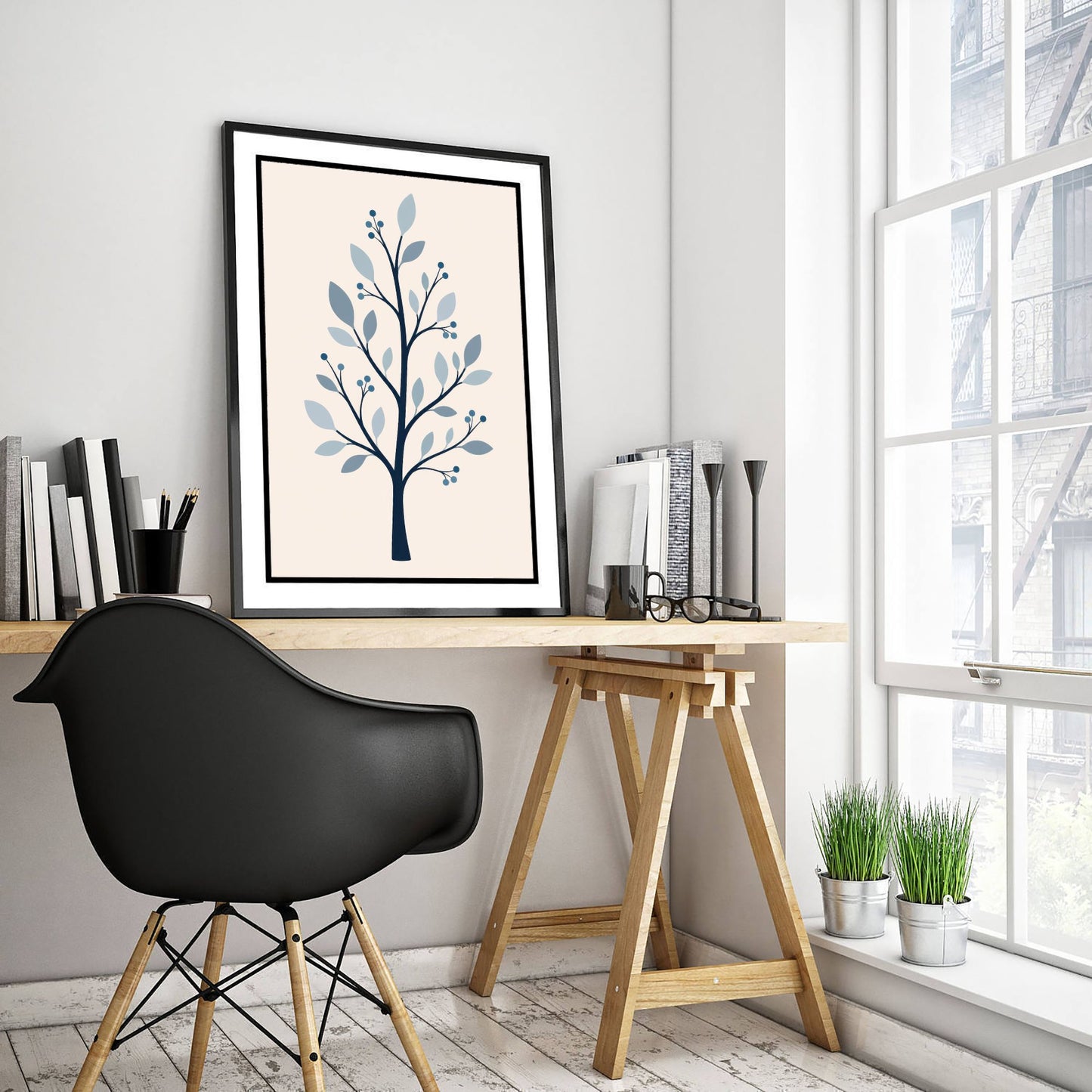 Winter Tree Art Print - Minimalist Scandi Poster - Botanical Illustration Wall Art 1/3