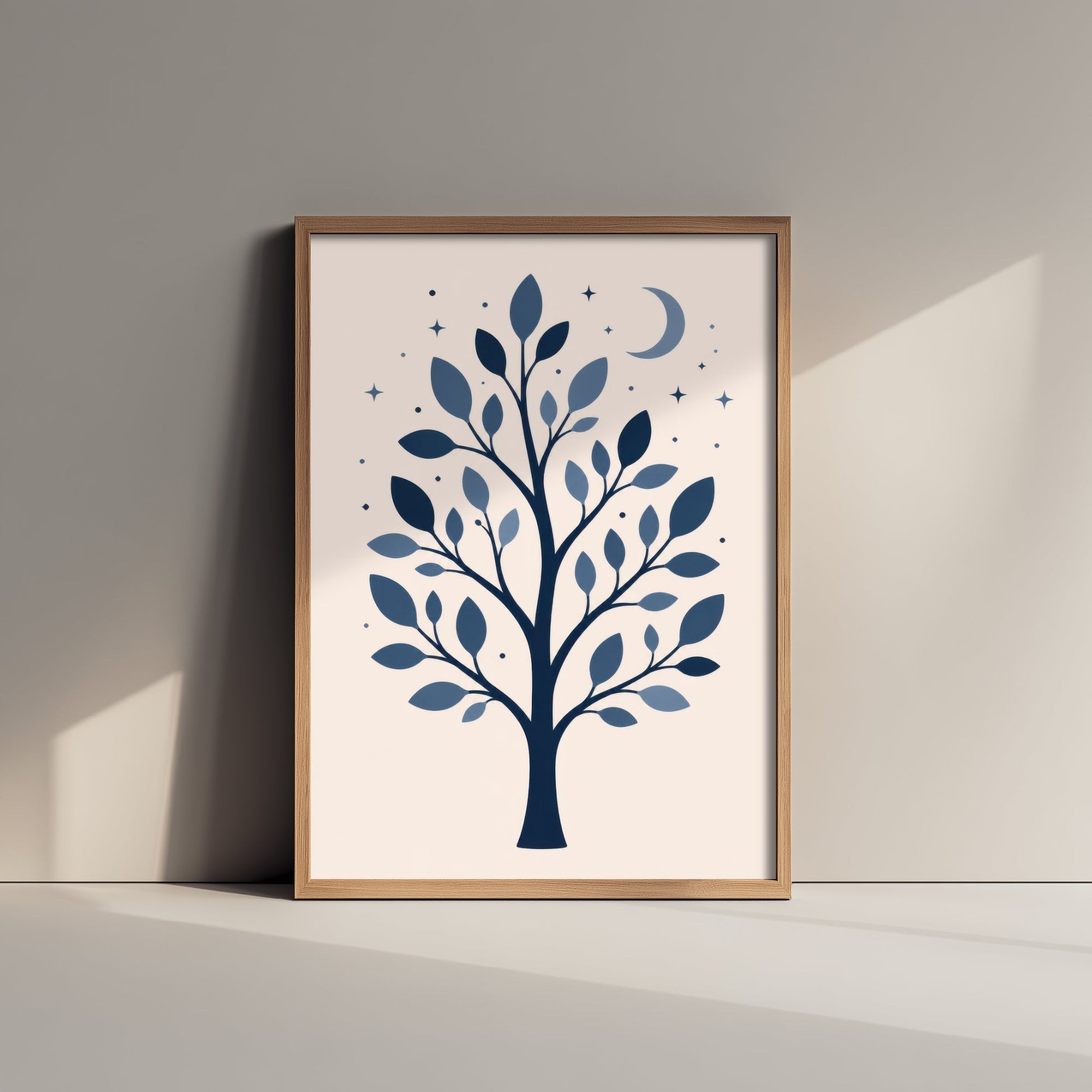 Moonlit Tree Art Print - Minimalist Scandi Poster - Celestial Night Illustration Wall Art 2/3