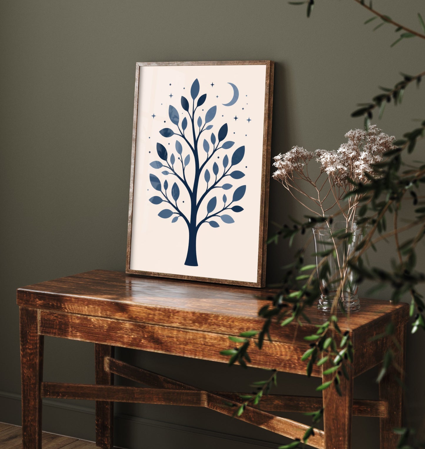 Moonlit Tree Art Print - Minimalist Scandi Poster - Celestial Night Illustration Wall Art 2/3