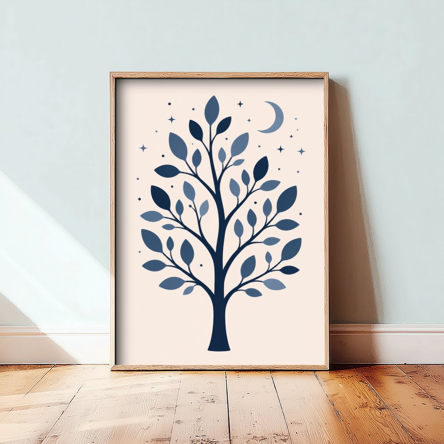 Moonlit Tree Art Print - Minimalist Scandi Poster - Celestial Night Illustration Wall Art 2/3