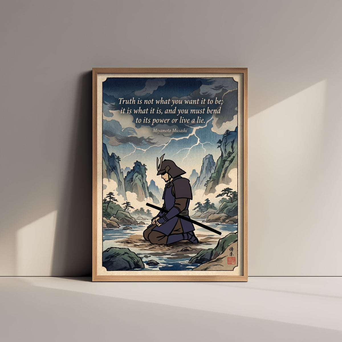 Miyamoto Musashi Quote Art Print - "Truth Is Not What You Want It to Be" - Samurai Wisdom Poster - Ukiyo-e Style Illustration