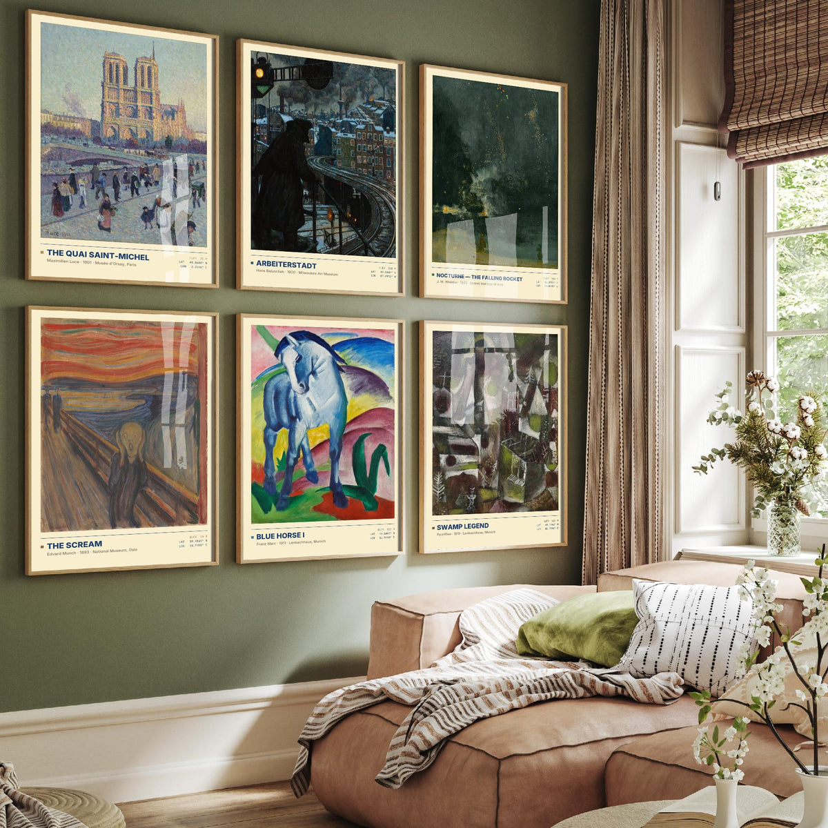 Set of Six Modern Art Movement Paintings - 6 Expressionist Art Prints - Munch, Whistler, Franz Marc, Klee - The Scream Poster Set