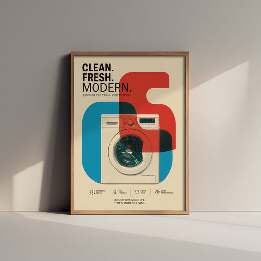 Modern Laundry Art Print - Bauhaus Washing Machine Poster - Minimalist Illustration - Utility Room Wall Art 1/3