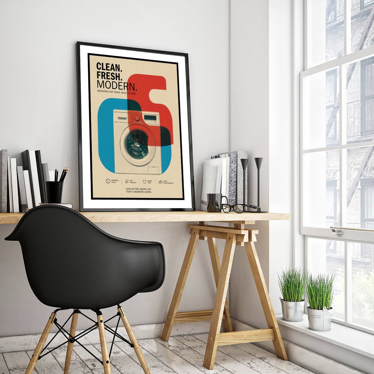 Modern Laundry Art Print - Bauhaus Washing Machine Poster - Minimalist Illustration - Utility Room Wall Art 1/3
