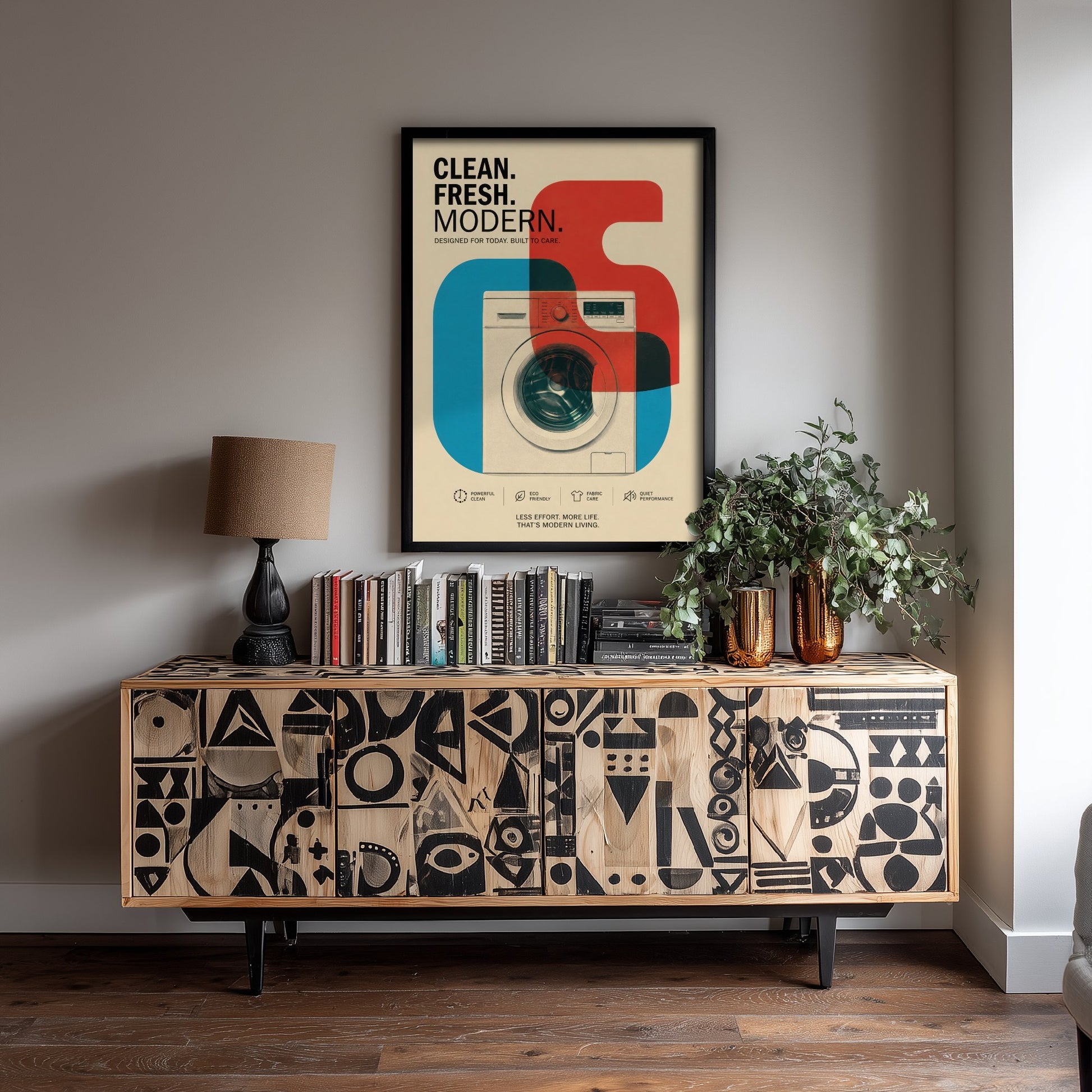 Modern Laundry Art Print - Bauhaus Washing Machine Poster - Minimalist Illustration - Utility Room Wall Art 1/3
