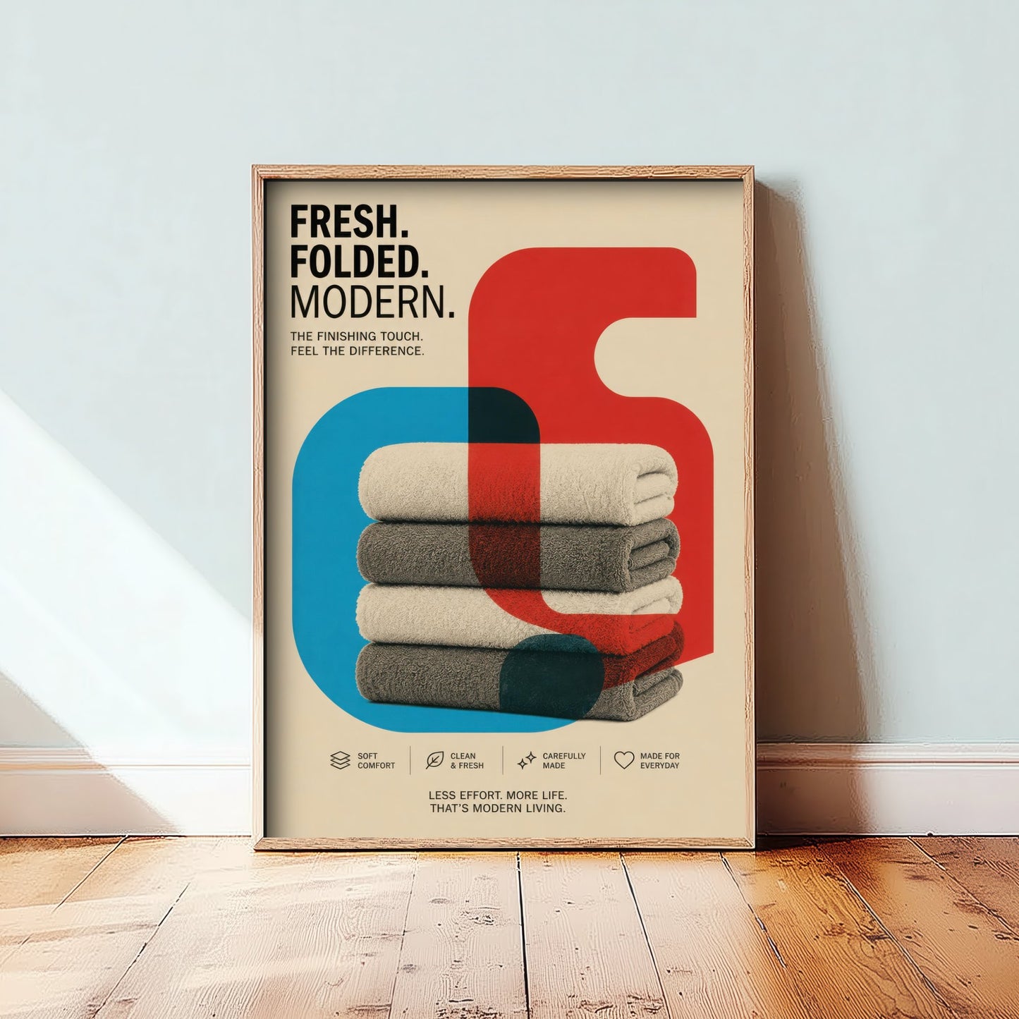 Modern Laundry Art Print - Bauhaus Folded Towels Poster - Minimalist Illustration - Utility Room Wall Art 2/3