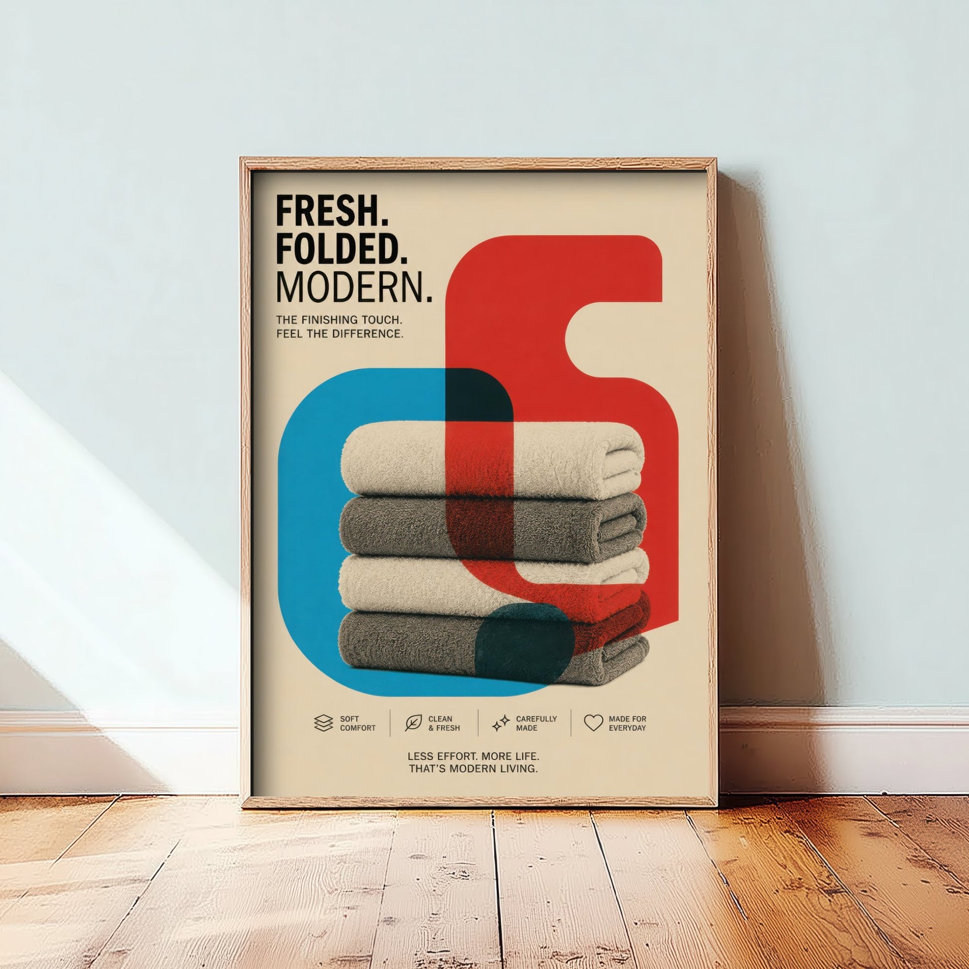 Modern Laundry Art Print - Bauhaus Folded Towels Poster - Minimalist Illustration - Utility Room Wall Art 2/3