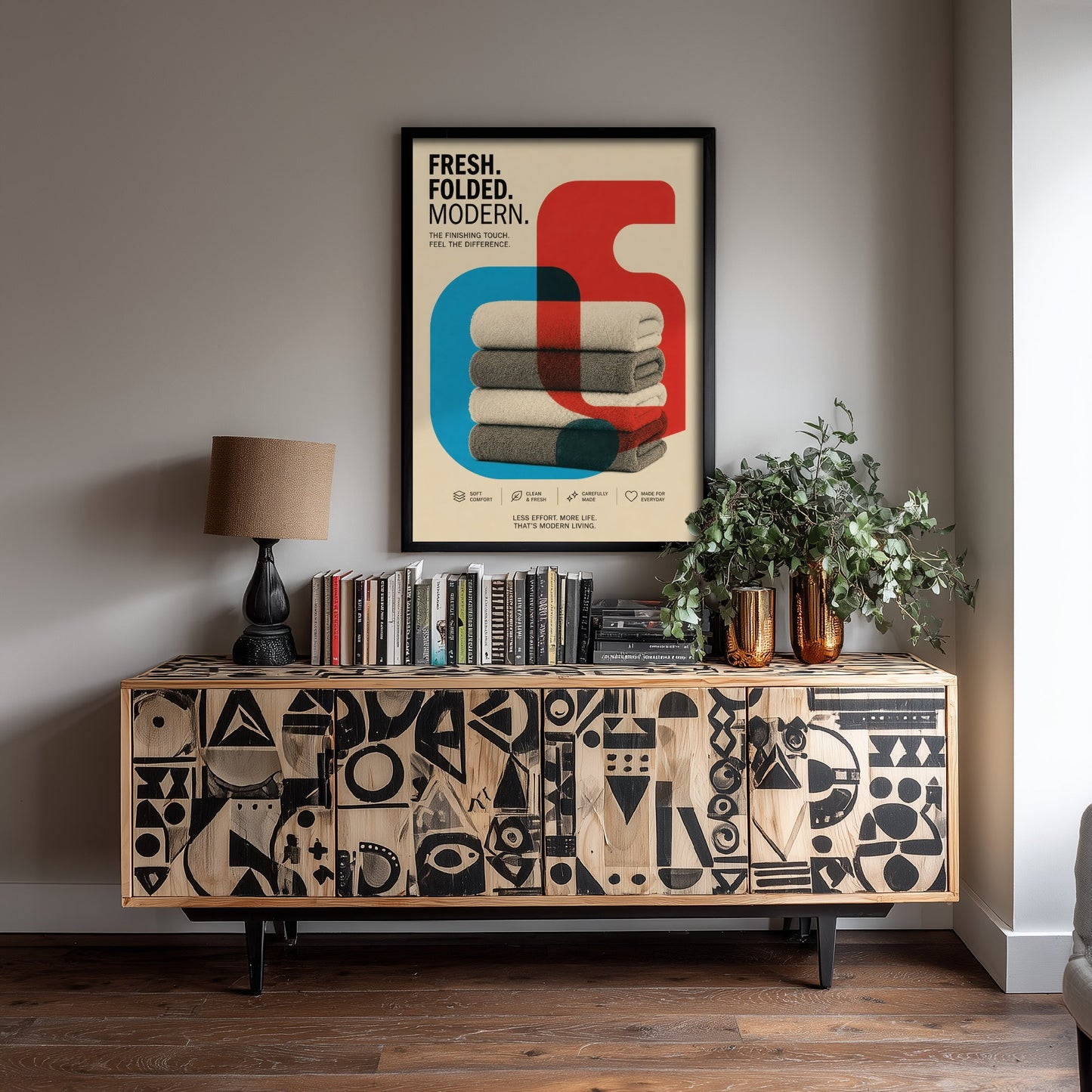 Modern Laundry Art Print - Bauhaus Folded Towels Poster - Minimalist Illustration - Utility Room Wall Art 2/3