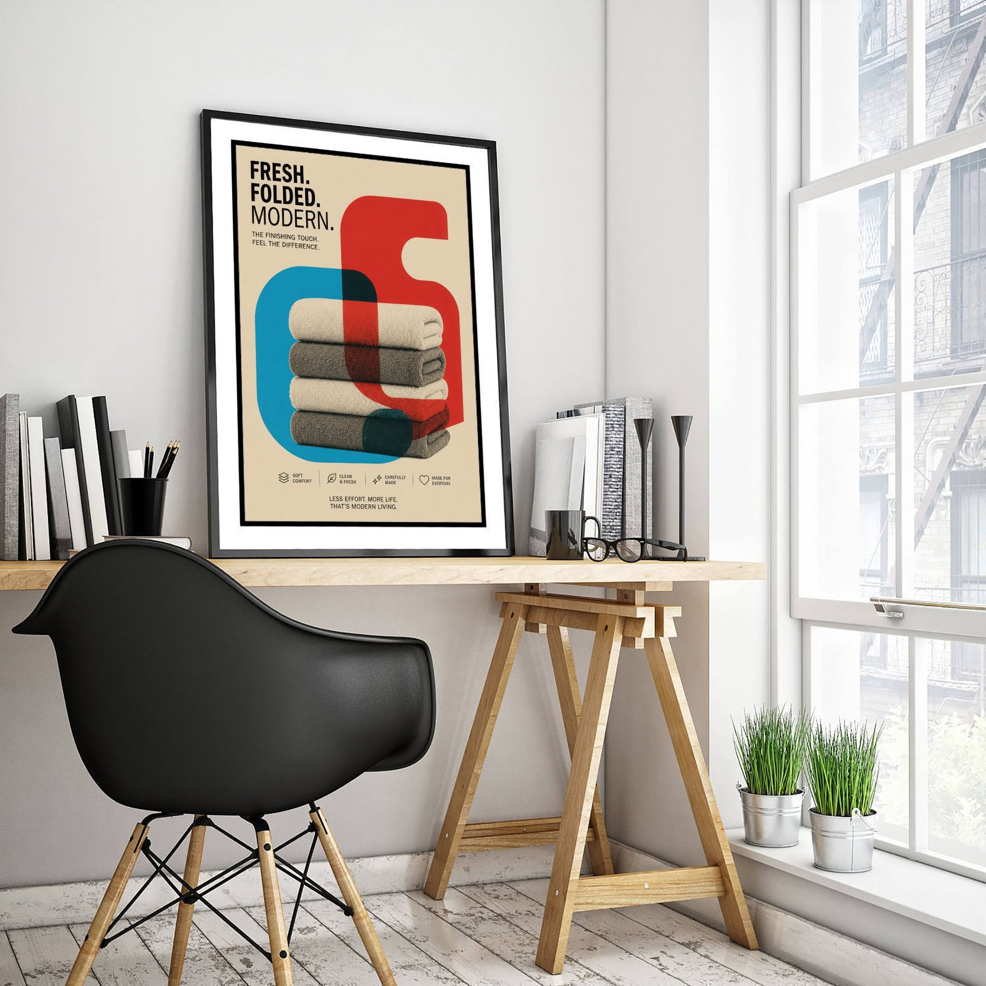 Modern Laundry Art Print - Bauhaus Folded Towels Poster - Minimalist Illustration - Utility Room Wall Art 2/3