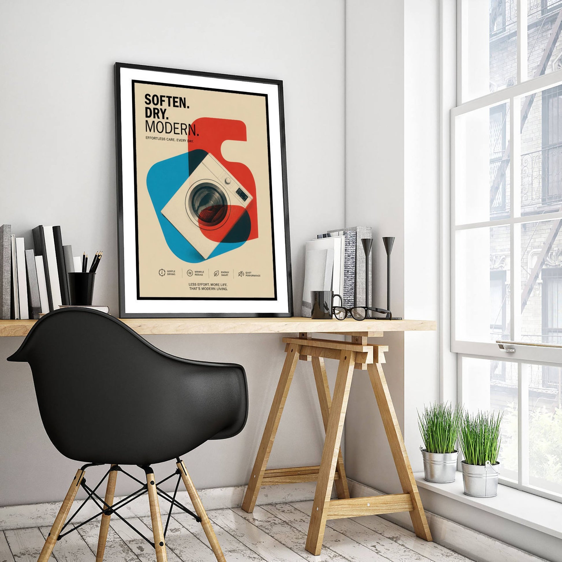 Modern Laundry Art Print - Bauhaus Tumble Dryer Poster - Minimalist Illustration - Utility Room Wall Art 3/3
