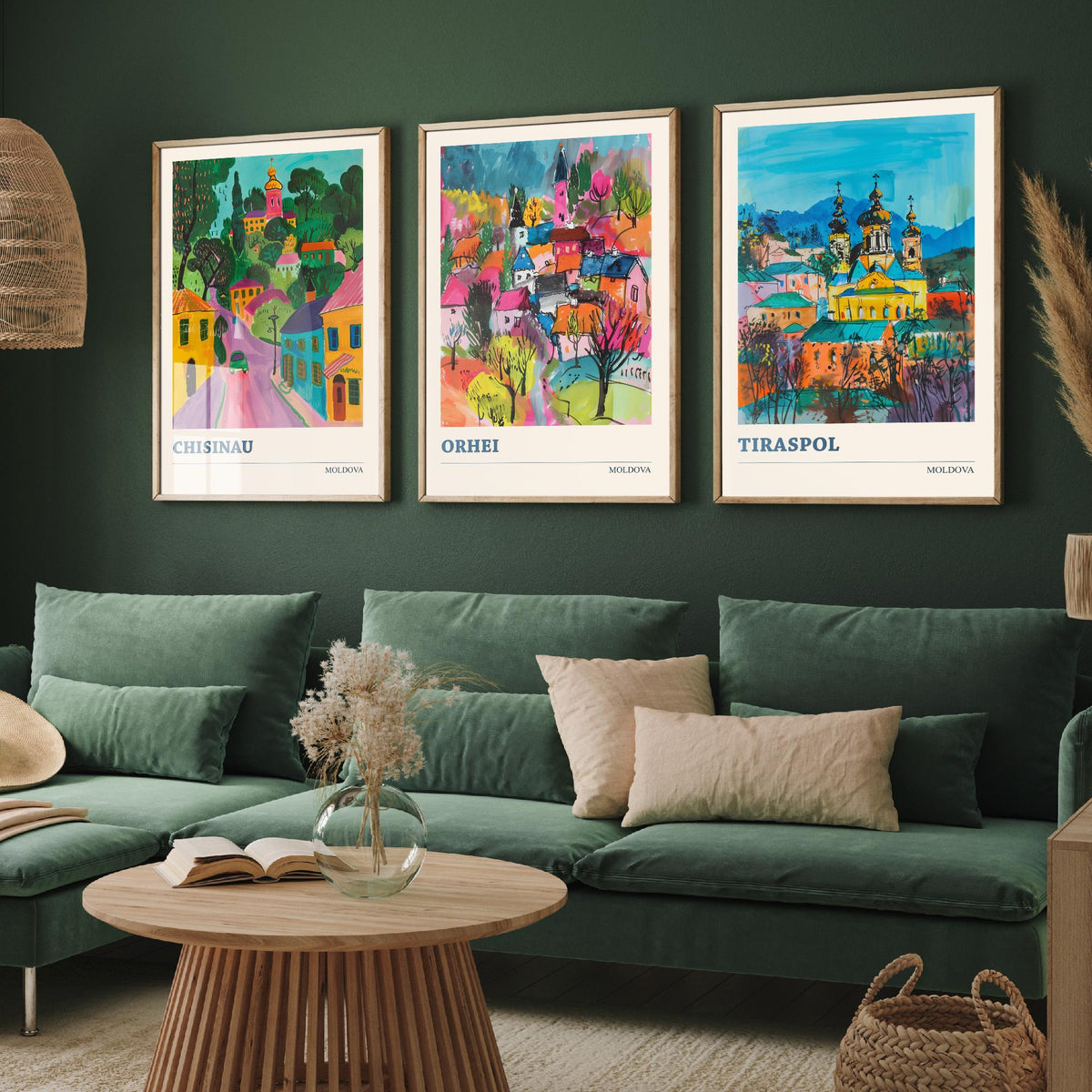 Set of Three Moldova Travel Posters - Chisinau, Orhei, Tiraspol - 3 Colourful Cityscape Art Prints Painting Illustration Map