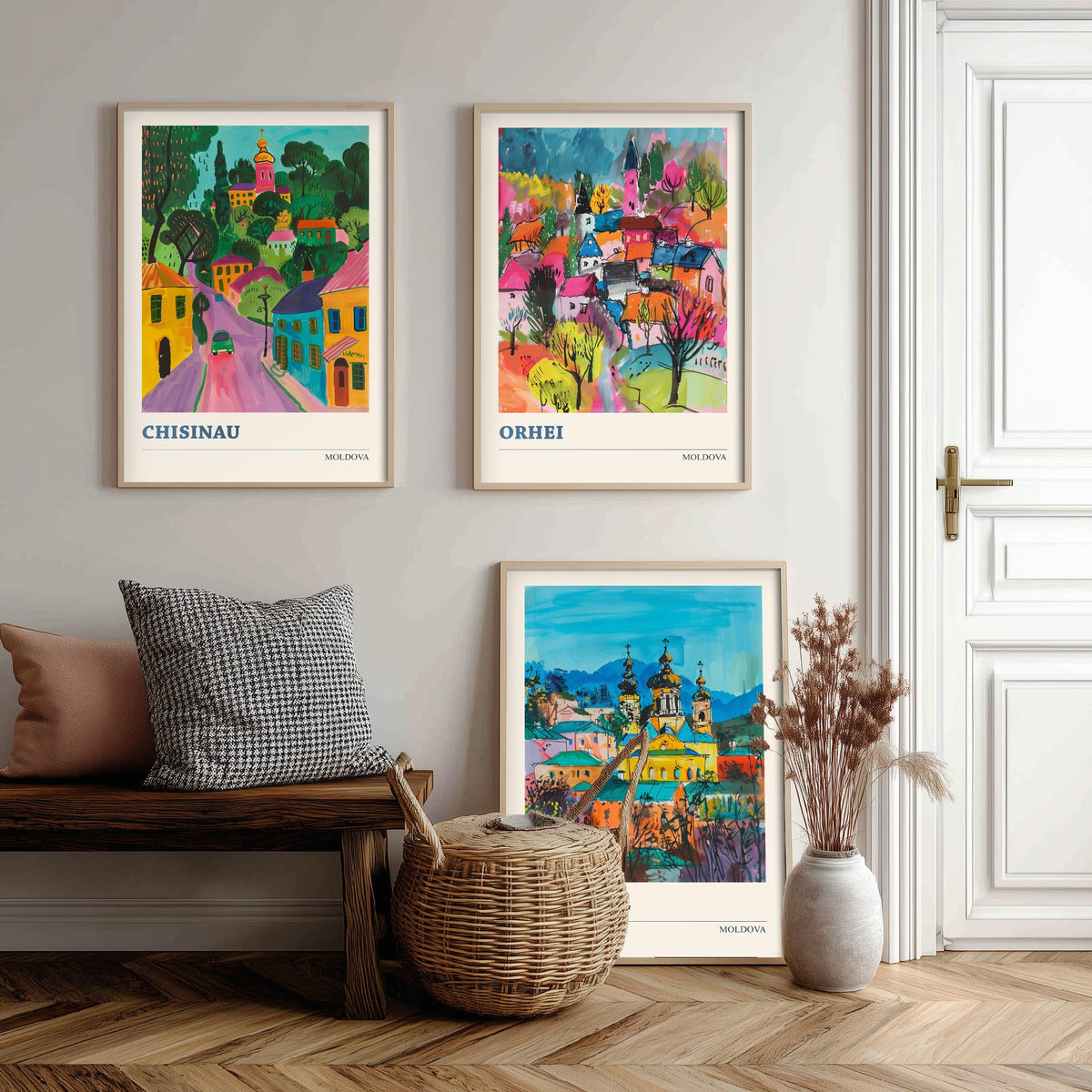 Set of Three Moldova Travel Posters - Chisinau, Orhei, Tiraspol - 3 Colourful Cityscape Art Prints Painting Illustration Map