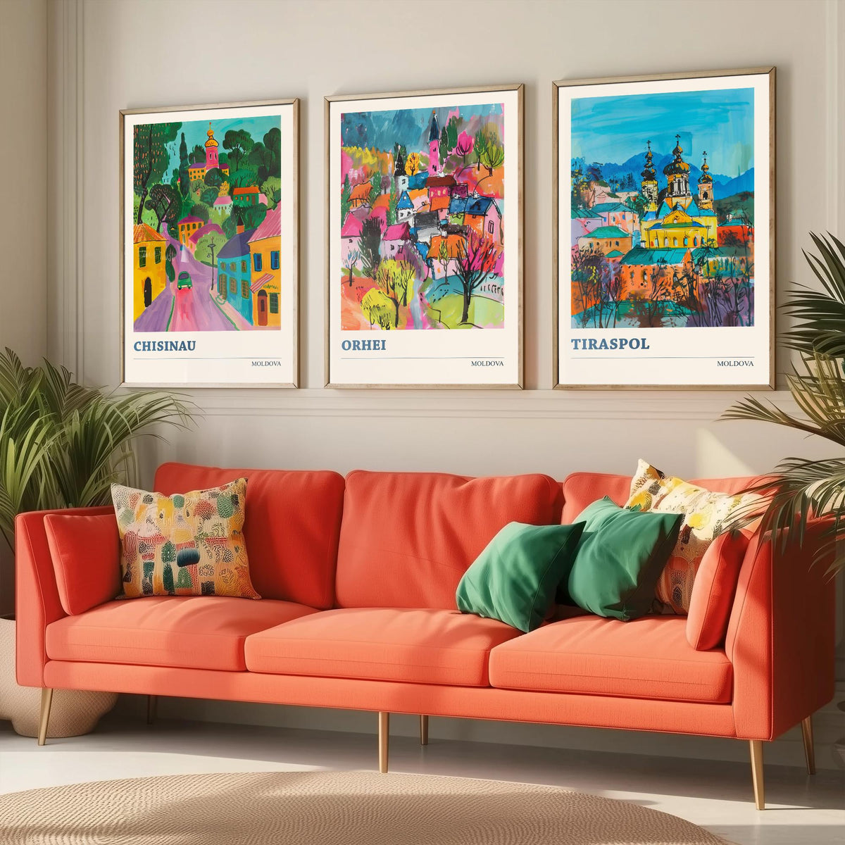 Set of Three Moldova Travel Posters - Chisinau, Orhei, Tiraspol - 3 Colourful Cityscape Art Prints Painting Illustration Map