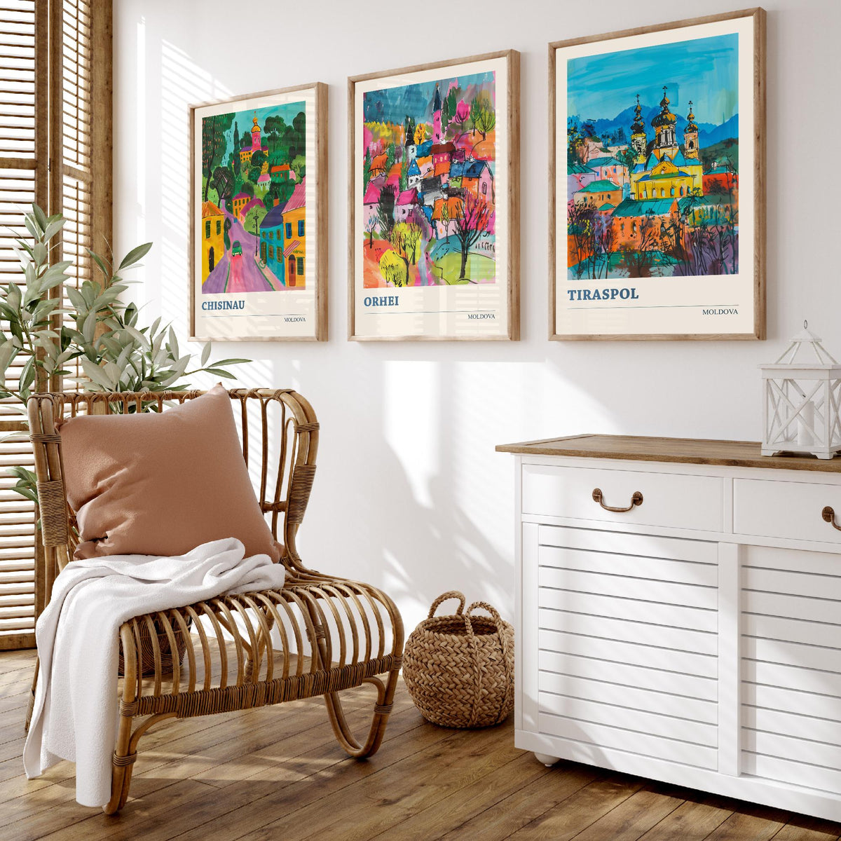 Set of Three Moldova Travel Posters - Chisinau, Orhei, Tiraspol - 3 Colourful Cityscape Art Prints Painting Illustration Map