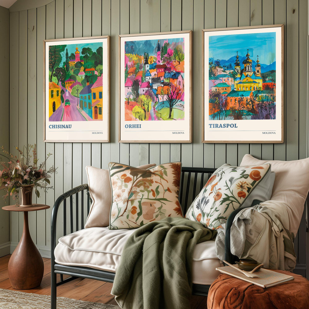 Set of Three Moldova Travel Posters - Chisinau, Orhei, Tiraspol - 3 Colourful Cityscape Art Prints Painting Illustration Map