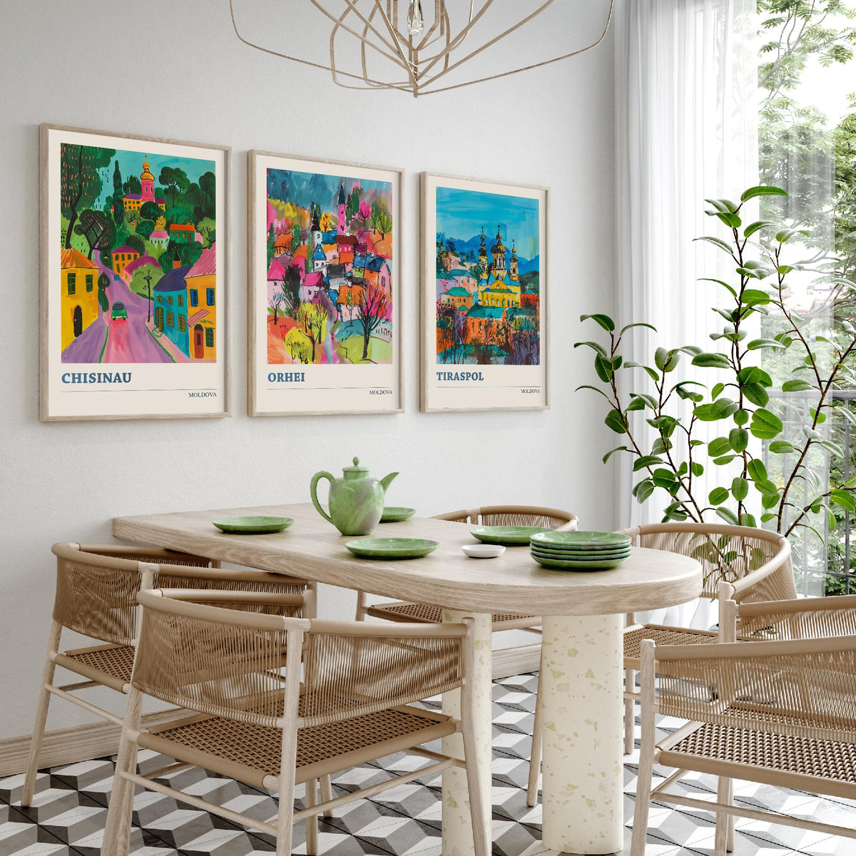 Set of Three Moldova Travel Posters - Chisinau, Orhei, Tiraspol - 3 Colourful Cityscape Art Prints Painting Illustration Map