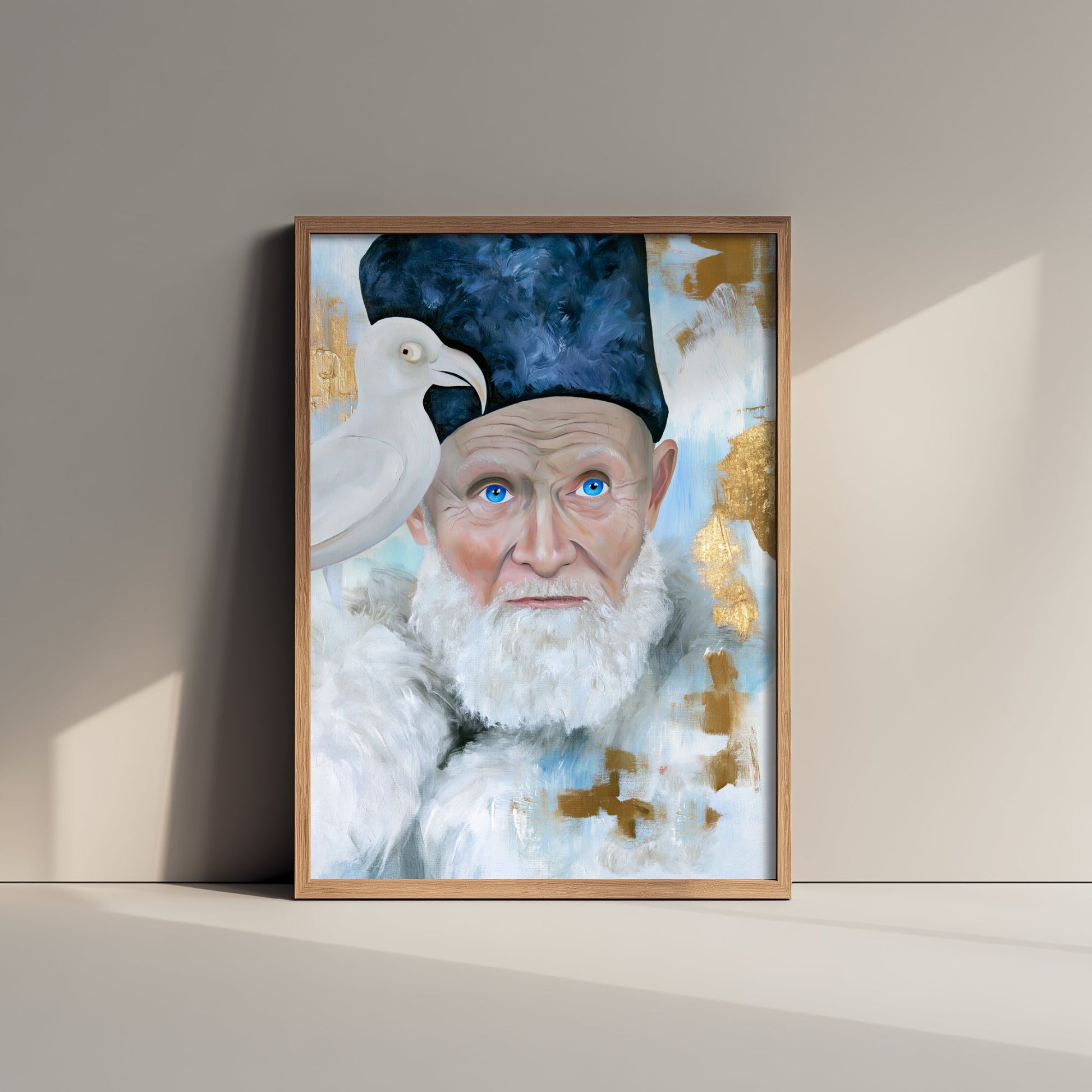 Mongolian Eagle Hunter Art Print - White Falcon Painting - Steppe Portrait Poster V2