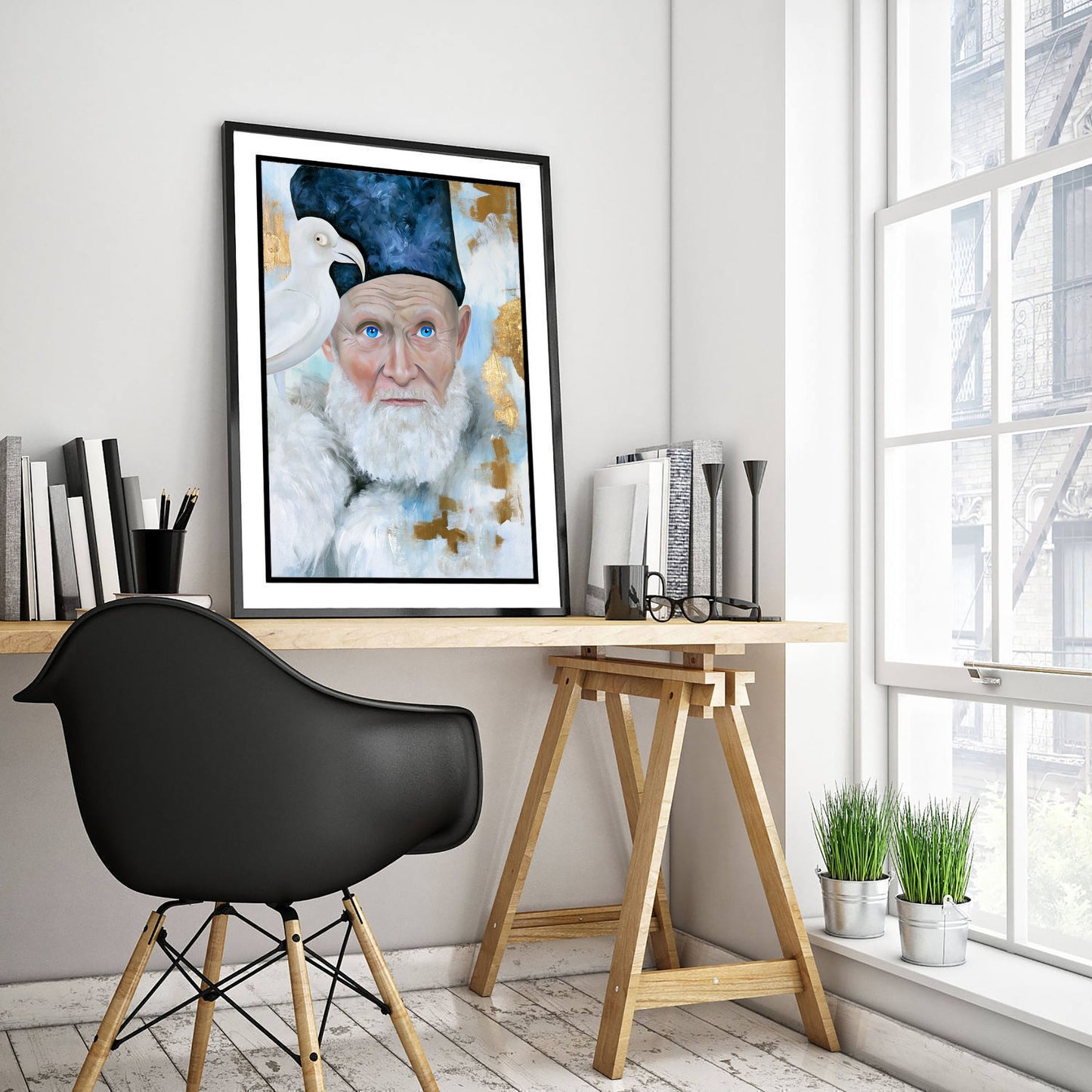 Mongolian Eagle Hunter Art Print - White Falcon Painting - Steppe Portrait Poster V2