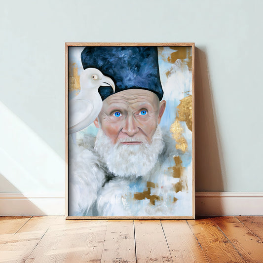 Mongolian Eagle Hunter Art Print - White Falcon Painting - Steppe Portrait Poster V2