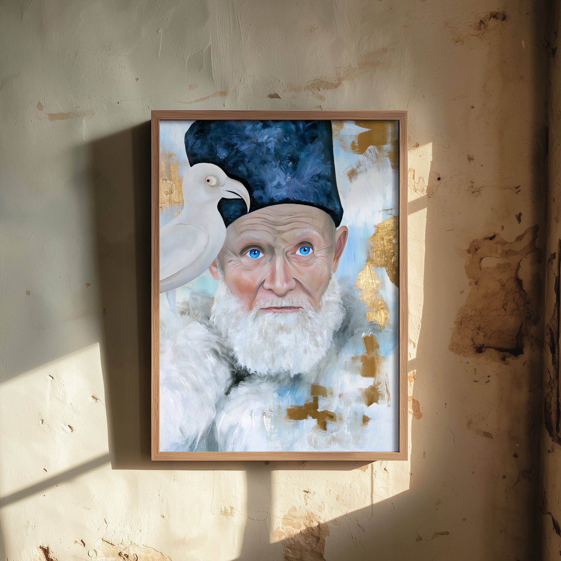 Mongolian Eagle Hunter Art Print - White Falcon Painting - Steppe Portrait Poster V2