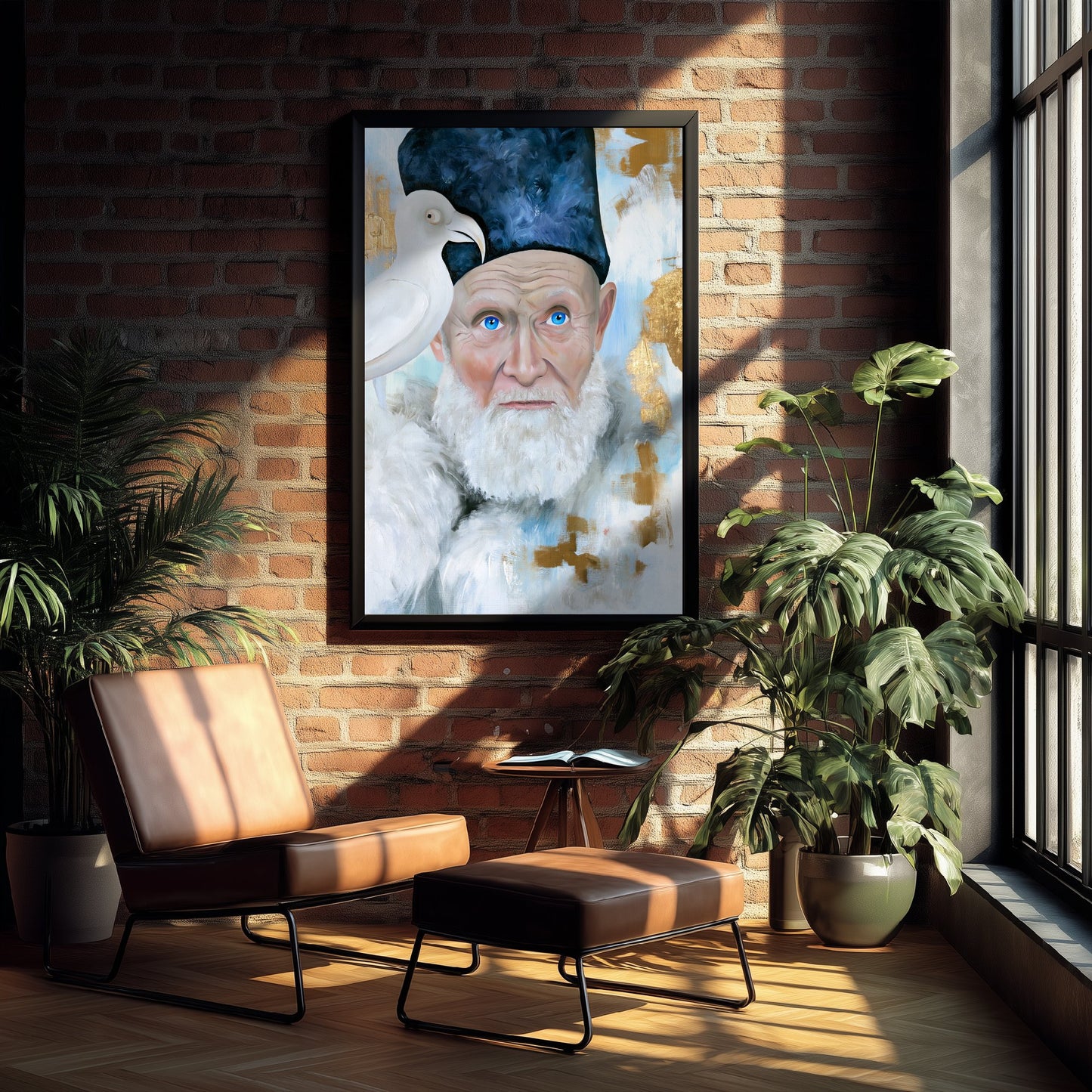 Mongolian Eagle Hunter Art Print - White Falcon Painting - Steppe Portrait Poster V2