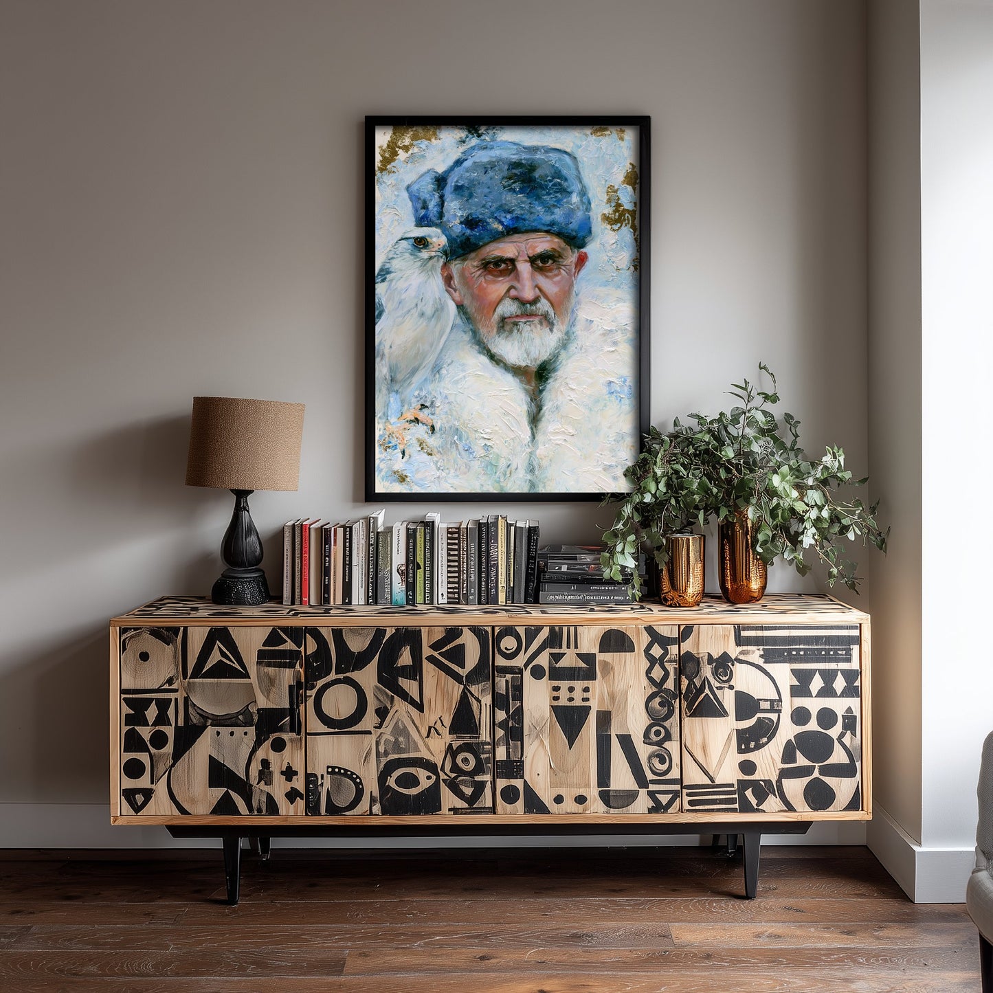 Mongolian Eagle Hunter Art Print - Falconry Hawk Painting - Kazakh Portrait Poster V3
