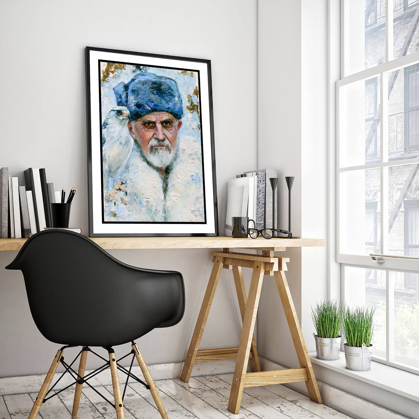 Mongolian Eagle Hunter Art Print - Falconry Hawk Painting - Kazakh Portrait Poster V3