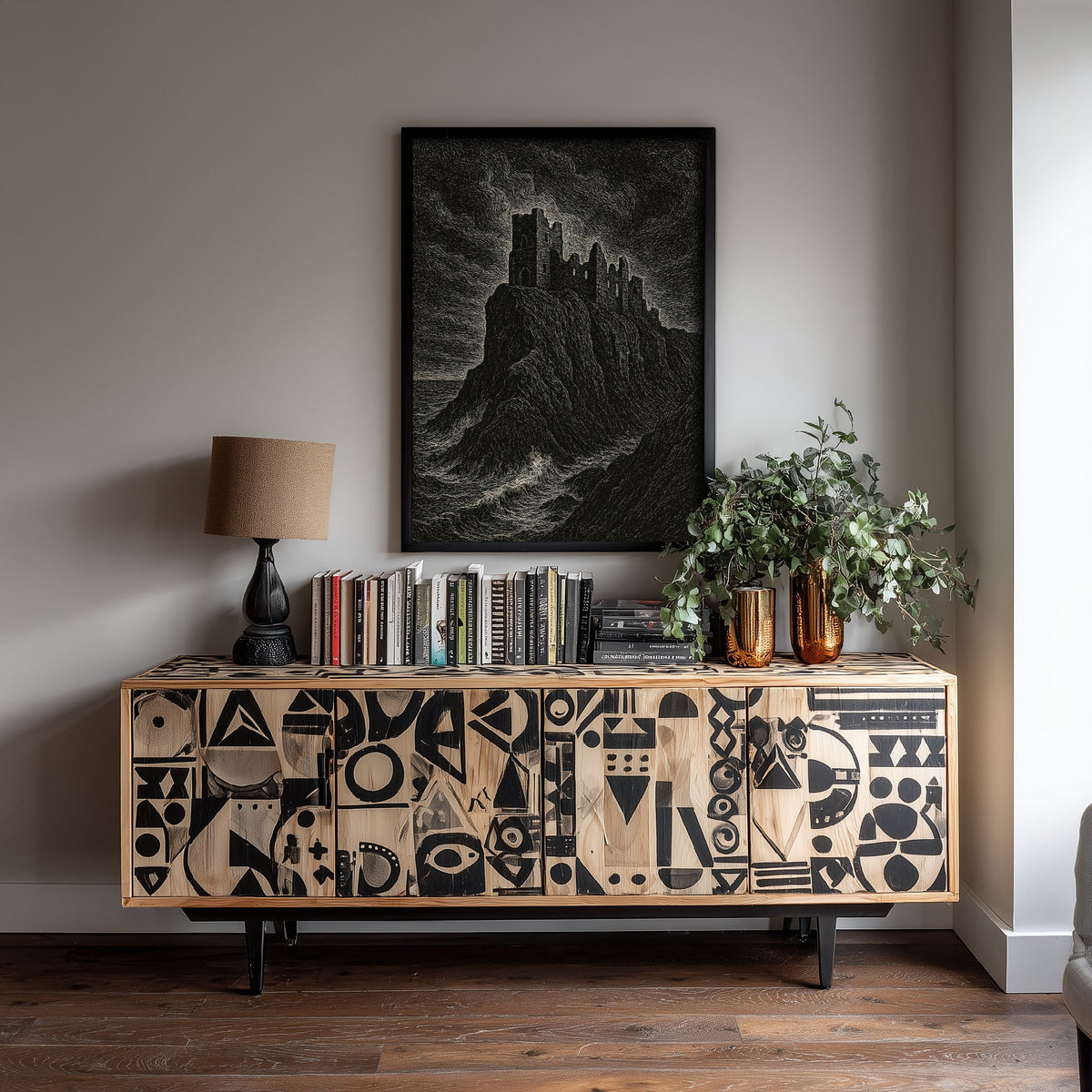 Dunnottar Castle Art Print - Moody Woodcut Poster - Dramatic UK Landmark Illustration - Scotland 1/3