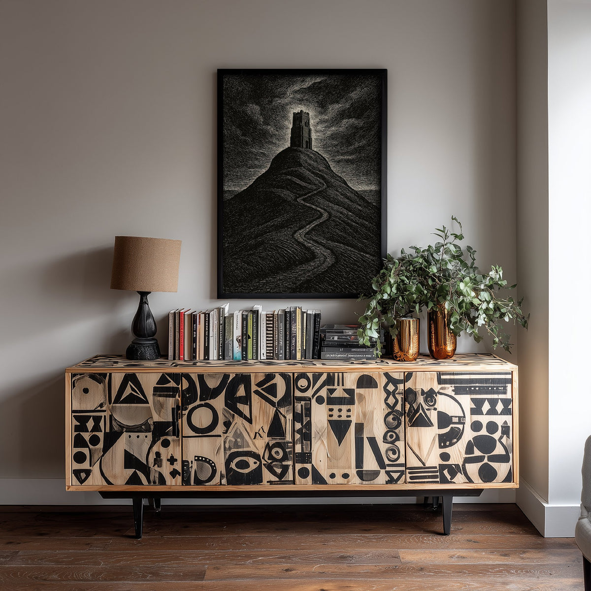 Glastonbury Tor Art Print - Moody Woodcut Poster - Dramatic UK Landmark Illustration - Somerset 2/3