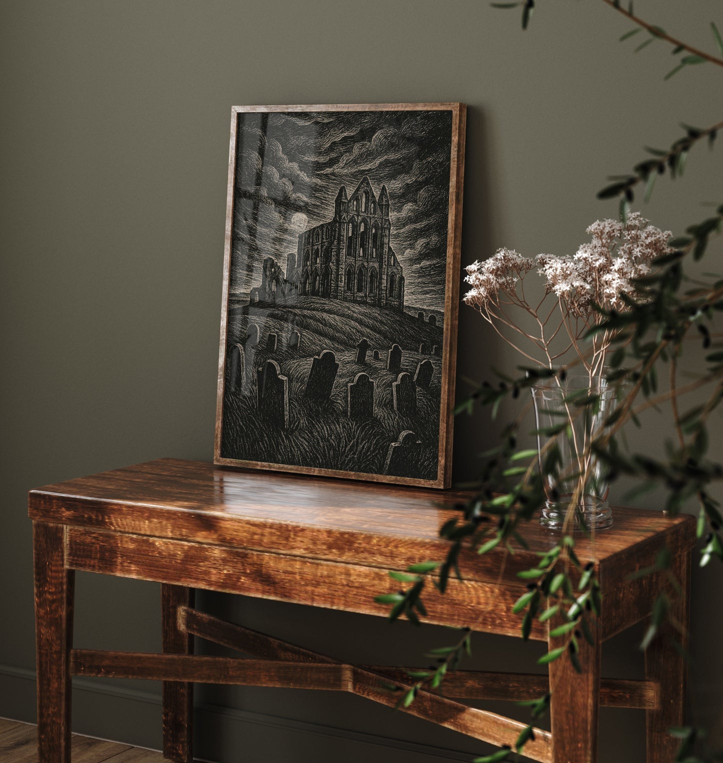 Whitby Abbey Art Print - Moody Woodcut Poster - Dramatic UK Landmark Illustration - Yorkshire 3/3