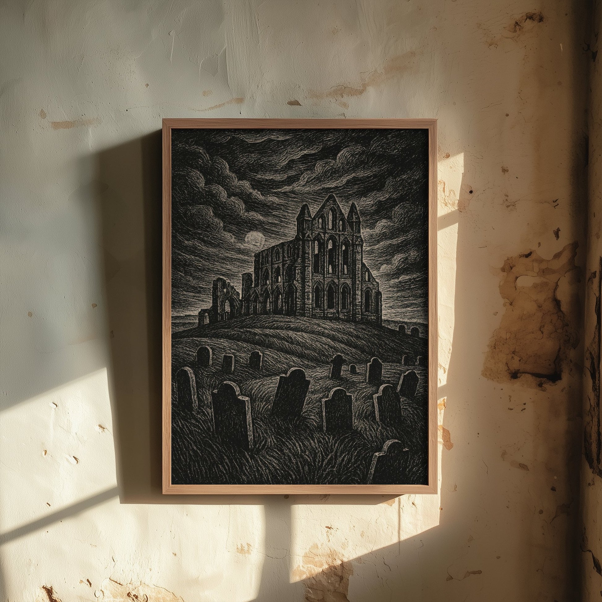 Whitby Abbey Art Print - Moody Woodcut Poster - Dramatic UK Landmark Illustration - Yorkshire 3/3