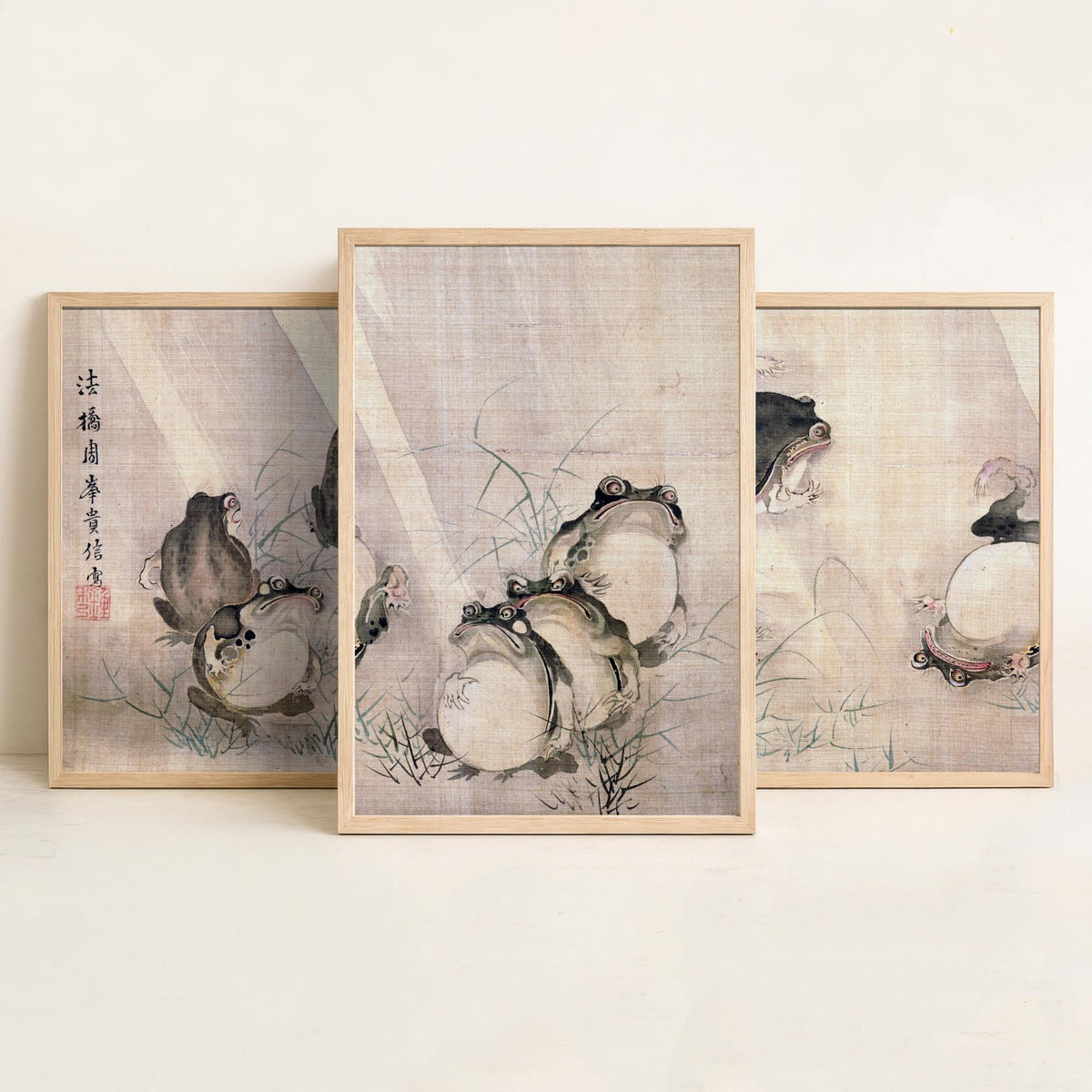 Mori Shuho Frogs Sumo Match Set of Three Art Prints - Japanese Edo Period Painting - Panoramic Frog Poster