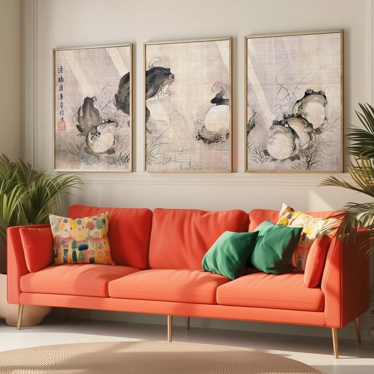 Mori Shuho Frogs Sumo Match Set of Three Art Prints - Japanese Edo Period Painting - Panoramic Frog Poster
