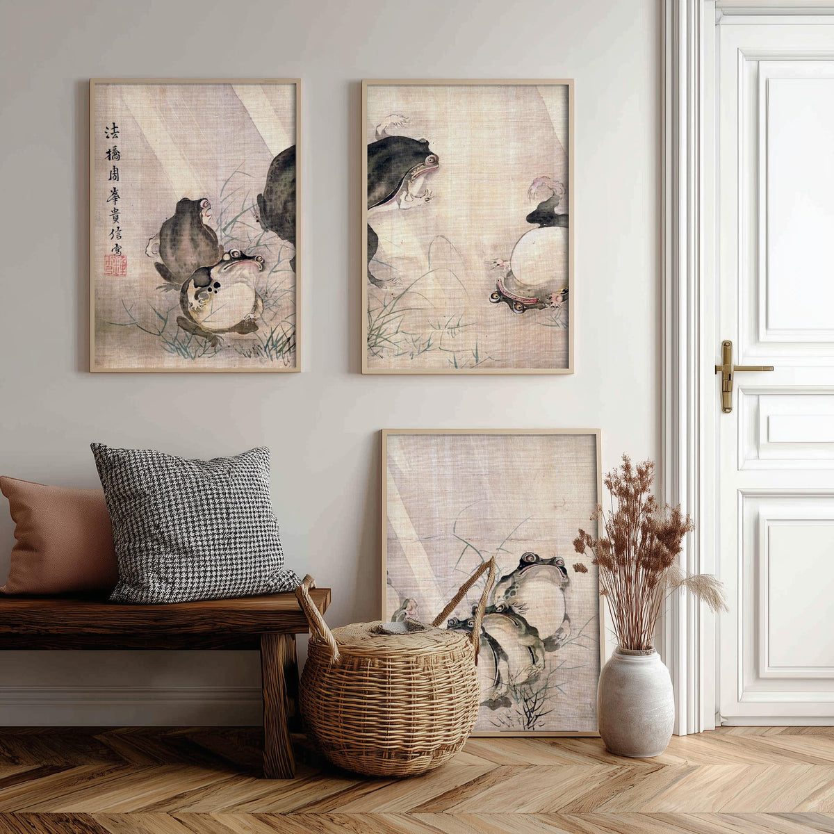Mori Shuho Frogs Sumo Match Set of Three Art Prints - Japanese Edo Period Painting - Panoramic Frog Poster
